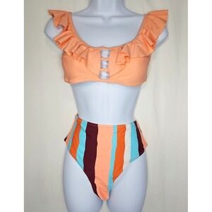 Cupshe Women's High Waist Ruffle Top Two Piece Bikini Swimsuit Size Small NWT